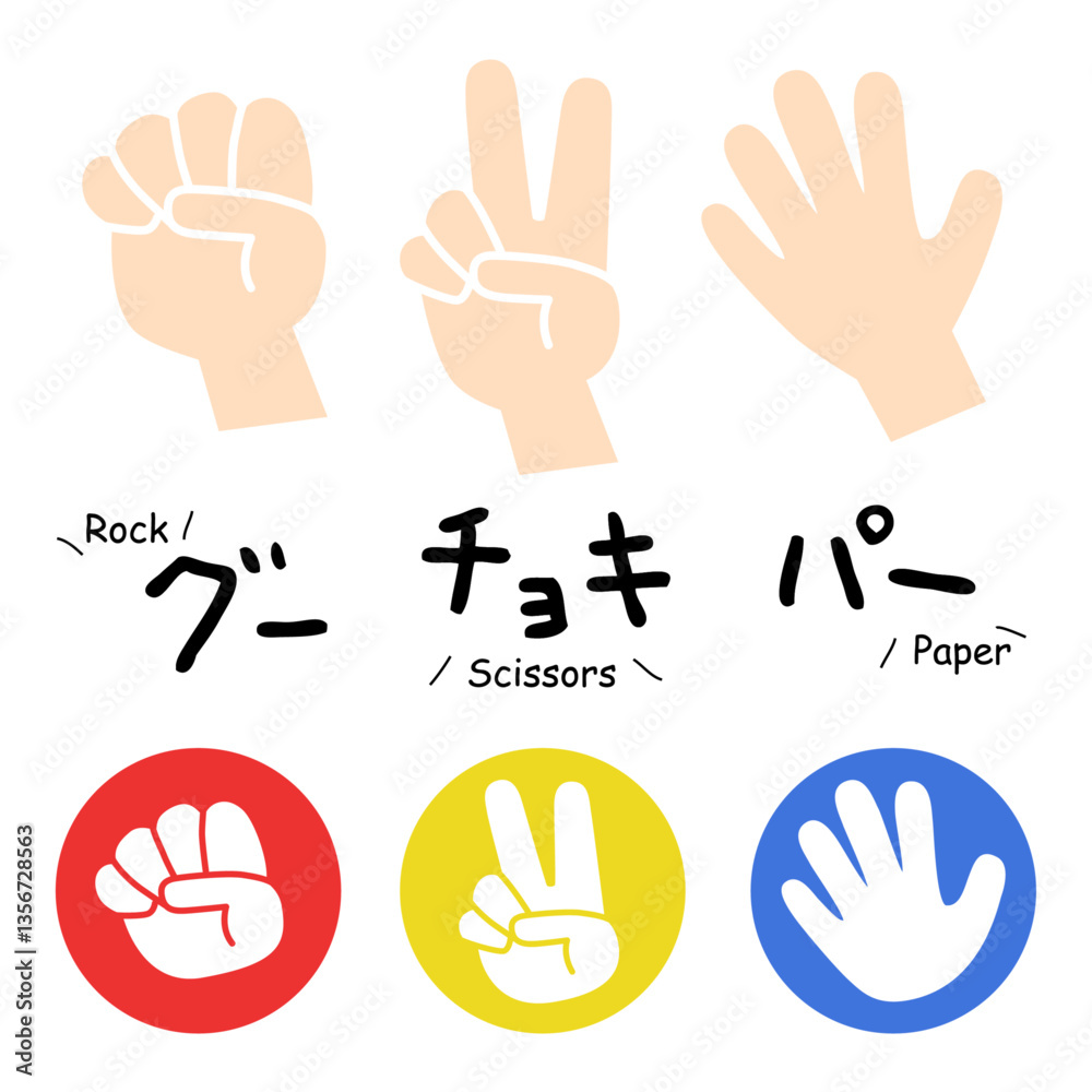 グーチョキパーのじゃんけんのアイコンイラスト グーチョキパーのじゃんけんのアイコンイラスト