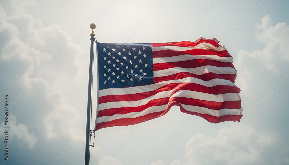 Obraz premium The US flag is fluttering.