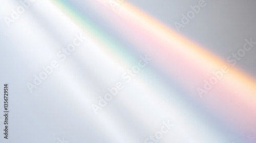 Soft rainbow light beam on clean surface ideal for spiritual visuals, abstract backgrounds, design overlays or dreamy concept art. Selective focus