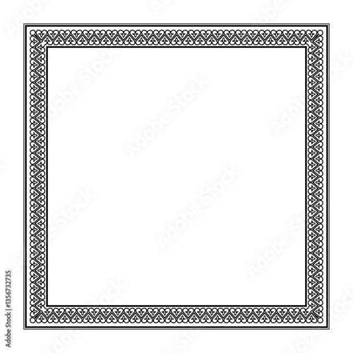 Decorative square frame for design with abstract pattern. Square byzantine empire frame. Square ornament in byzantine empire style. Border frame for invitation, porcelain, embroidery, textiles, engrav