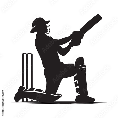 Fearless Leader Cricketer silhouette, motivating the team to victory - Cricketer illustration - Minimalist Cricketer vector - Team spirit

