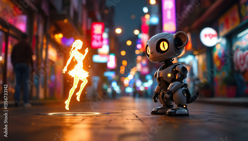 Wallpaper Mural A robot observing a hologram of a woman on a city street Torontodigital.ca