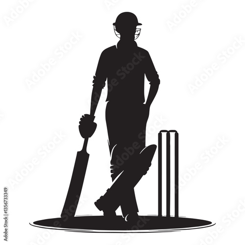 Elegant Left-Hander Cricketer silhouette, crafting stylish shots - Cricketer illustration - Minimalist Cricketer vector - Smooth batting

