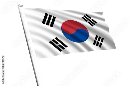 3D Illustration of South Korea Flag Waving in Motion