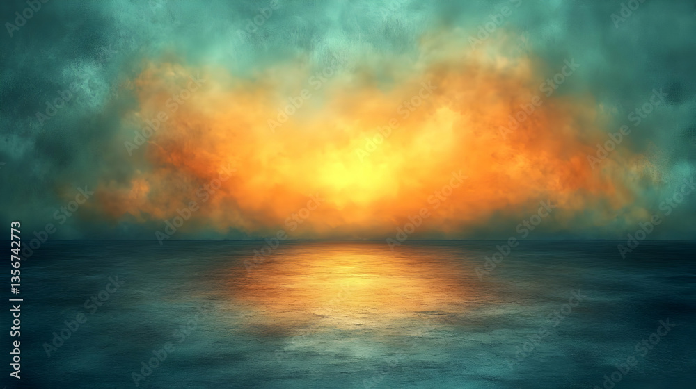 Obraz premium Abstract Dramatic Sunset Scene With Turquoise And Orange Colors