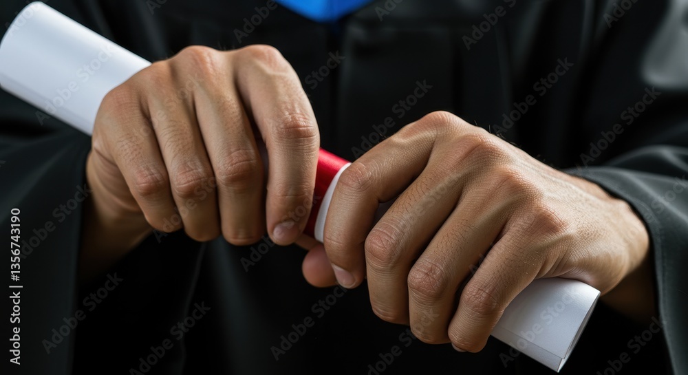 Fototapeta premium Graduation Ceremony: A Close-Up of Hands Holding a Diploma