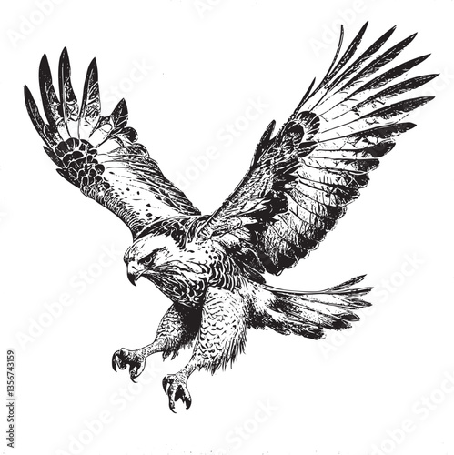 a flying hawk searches for prey