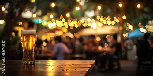 Bokeh background of Street Bar beer restaurant, outdoor in asia, People sit chill out and hang out dinner and listen to music together. generative ai