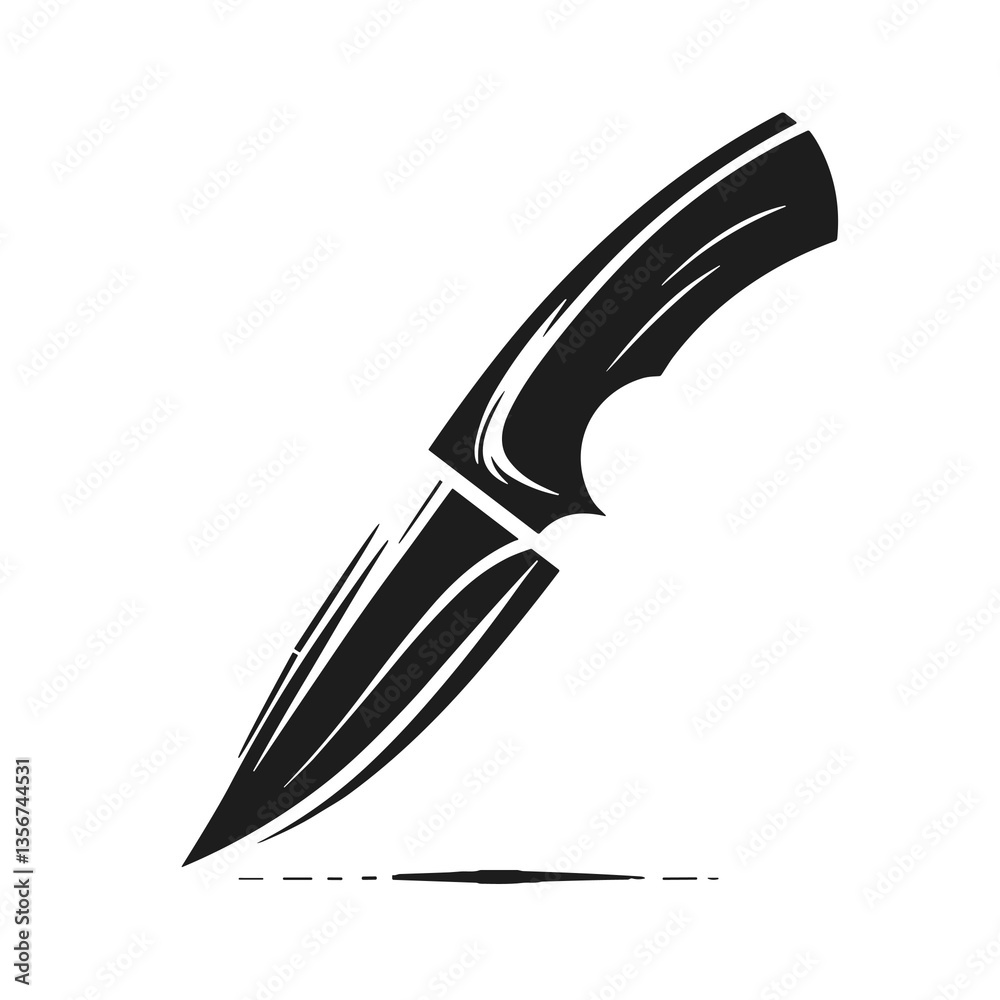 Obraz premium Sharp Knife Illustration in black and white, kitchen utensil or weapon symbol, with copy space