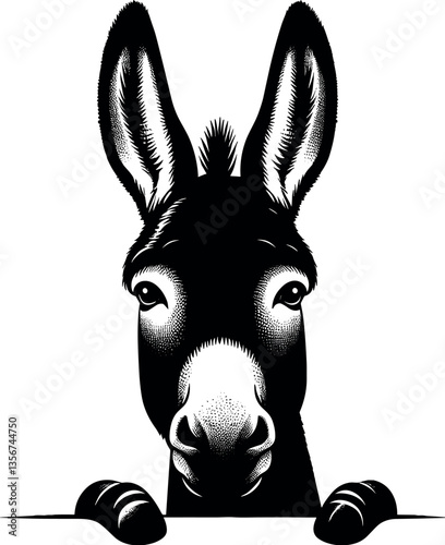 Donkey Peeking Face vector black silhouette cricut design for T-Shirt