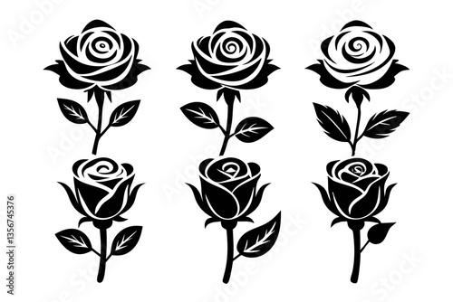 the rose icon set silhouette black vector