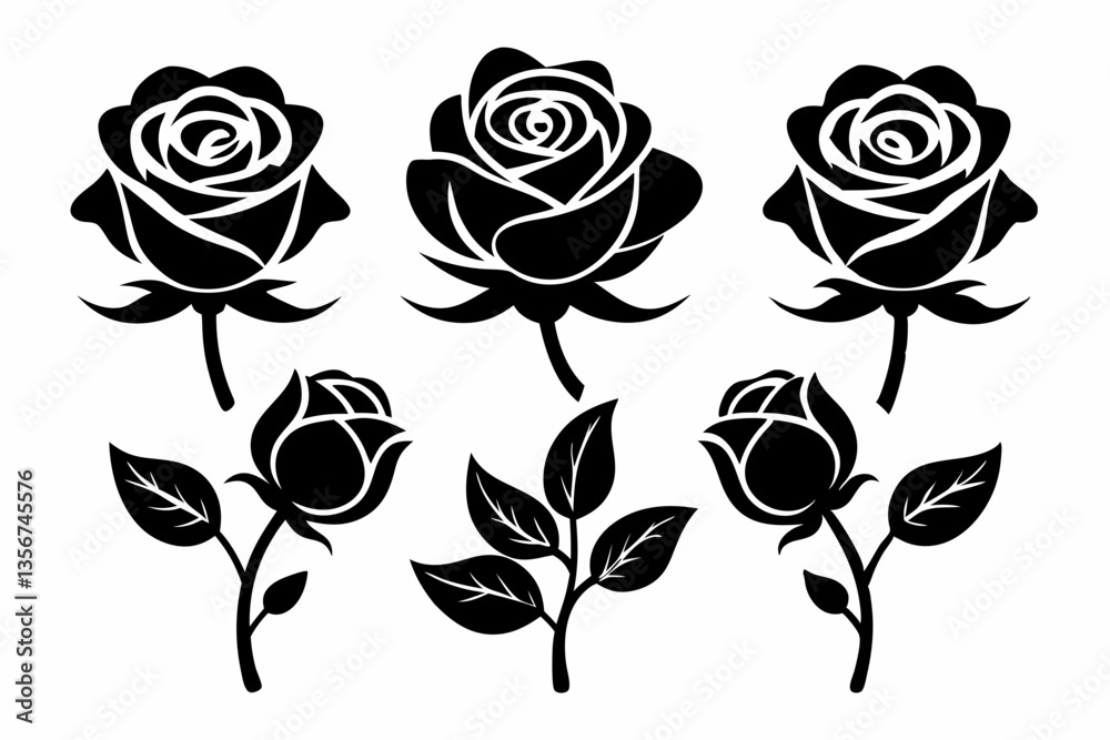Obraz premium the rose icon set silhouette black vector