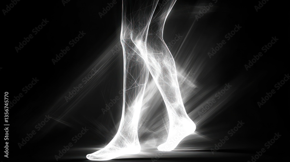 Fototapeta premium Abstract glowing legs walking in dark studio