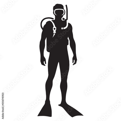 Wreck Diver silhouette, exploring lost treasures – Diver illustration – Minimalist Diver vector – Sunken mysteries

