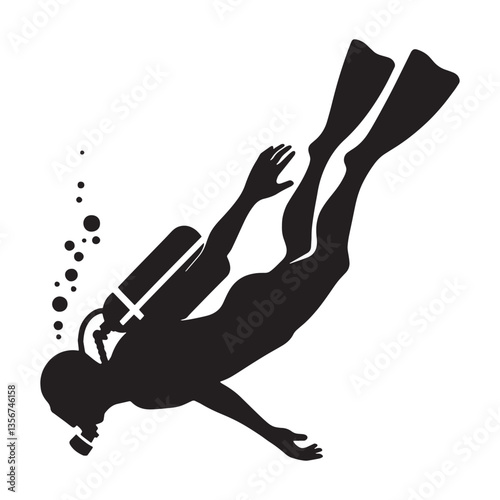 Scuba Diver silhouette, unveiling marine wonders – Diver illustration – Minimalist Diver vector – Oceanographer's dream

