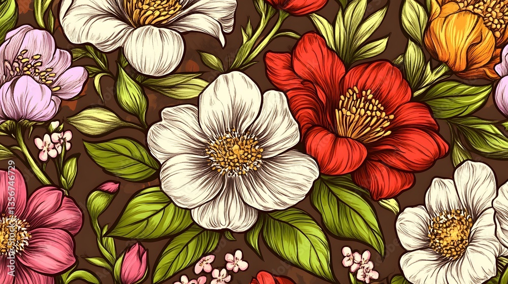 Vibrant Floral Seamless Pattern Botanical Illustration Vibrant Floral Seamless Pattern Botanical Illustration