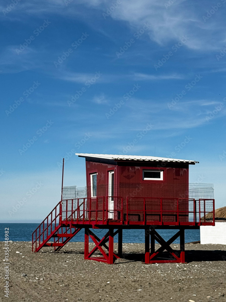 Elevated Lifeguard Hut on Beach with Ocean View