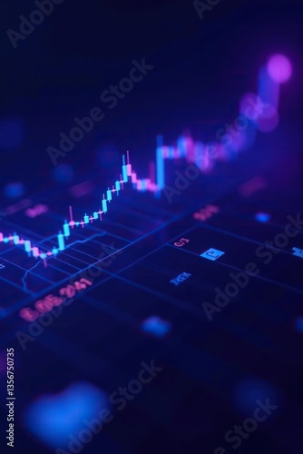 Abstract blue purple neon financial graph chart background with glowing lines and growing trends,  graph,  neon