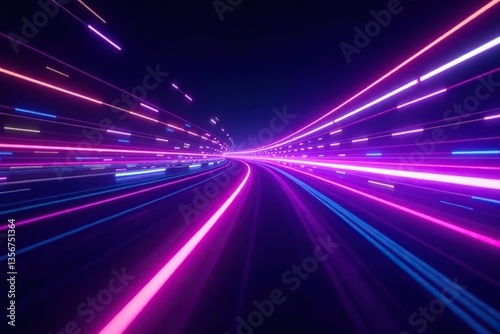Abstract background with speed rays, neon flow, zoom effect, purple glow, light trails, colorful stripes,  neon flow,  light trails