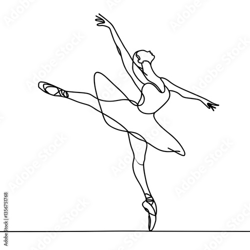 graceful ballet dancer performing a pose in line art style  