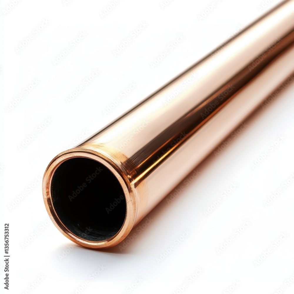 Copper Pipe Close Up Shot on White Background Capturing Smooth Metal Texture and Engineering Precision for Plumbing and Construction Copper Pipe Close Up Shot on White Background Capturing Smooth Metal Texture and Engineering Precision for Plumbing and Construction