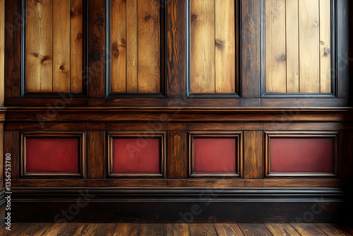 Vintage Wooden Wall Paneling With Red Insets