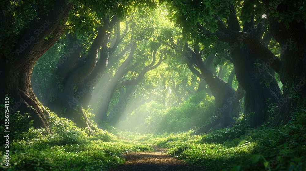 Fototapeta premium Sunlight Streaming Through a Dense Forest