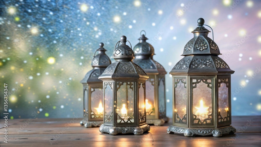glowing-lanterns-rest-on-a-table-against-a-soft-pi glowing-lanterns-rest-on-a-table-against-a-soft-pi