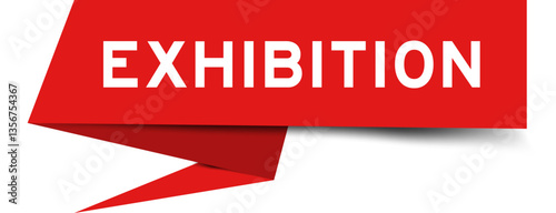 Red color speech banner with word exhibition on white background