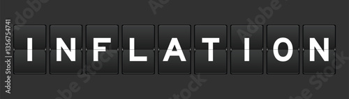 Black color analog flip board with word inflation on gray background