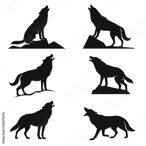wolf icon set black silhouette icon bundle vector