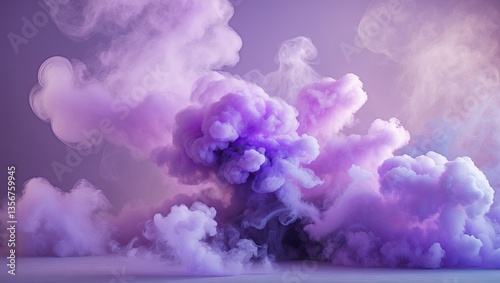 Purple smoke billowing across a soft pastel background with varying shades of lavender and mauve creating an ethereal and dreamy atmosphere.