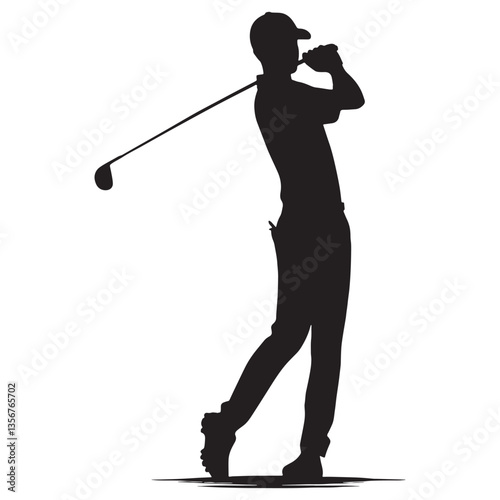 Elegant Golfer silhouette, showcasing a flawless backswing - Golfer illustration - Minimalist Golfer vector - Timeless golfing motion

