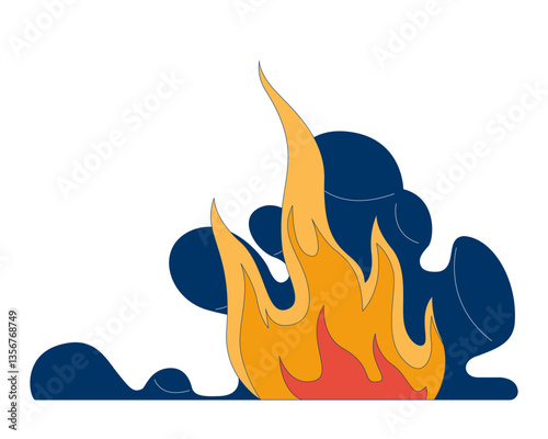Fire flames with smoke rising 2D cartoon object. Environmental heat danger, emergency situation. Wildfire disaster. Burning hazard isolated element flat vector clip art on white. Spot illustration