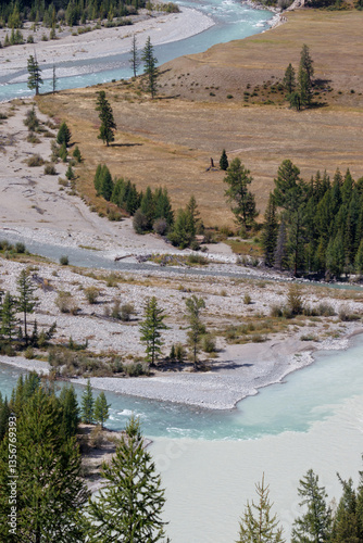 The confluence of two rivers - Koksu River and Argut River, Kosh-Agachsky District, Altai Republic, Siberia, Russia