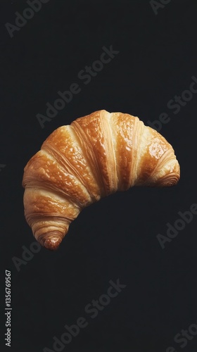 Top view photo of a perfect croissant isolated on black background
