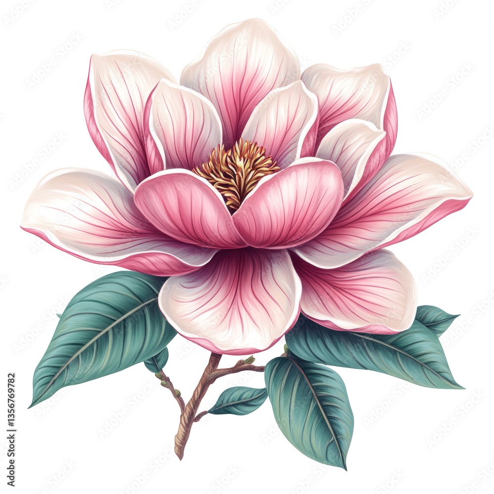 Fototapeta premium Elegant Magnolia Illustration On Transparent or white. Perfect For Backgrounds, Textures, & Designs.