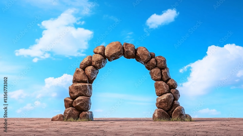 Fototapeta premium Stone Archway In Arid Landscape Under Blue Sky