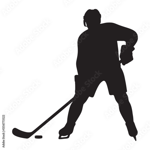 Legendary Ice Hockey Player silhouette, commanding the rink with experience - Ice Hockey illustration - Minimalist Ice Hockey vector - Iconic performance

