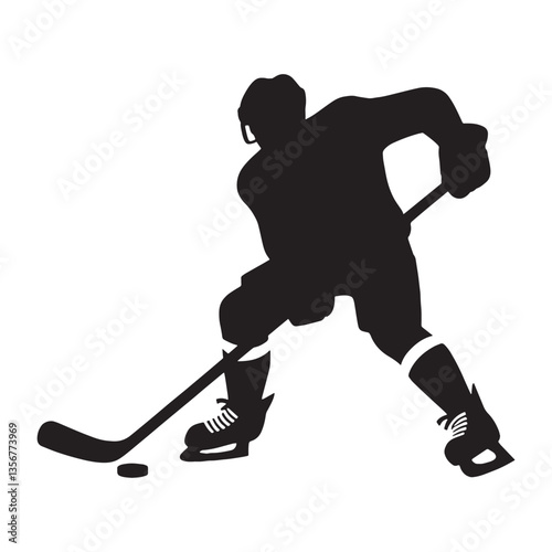 Fast-paced Ice Hockey Player silhouette, racing across the rink in full gear - Ice Hockey illustration - Minimalist Ice Hockey vector - Unstoppable momentum

