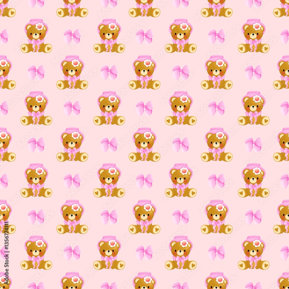 Coquette Teddy Bear Seamless Pattern Coquette Teddy Bear Seamless Pattern