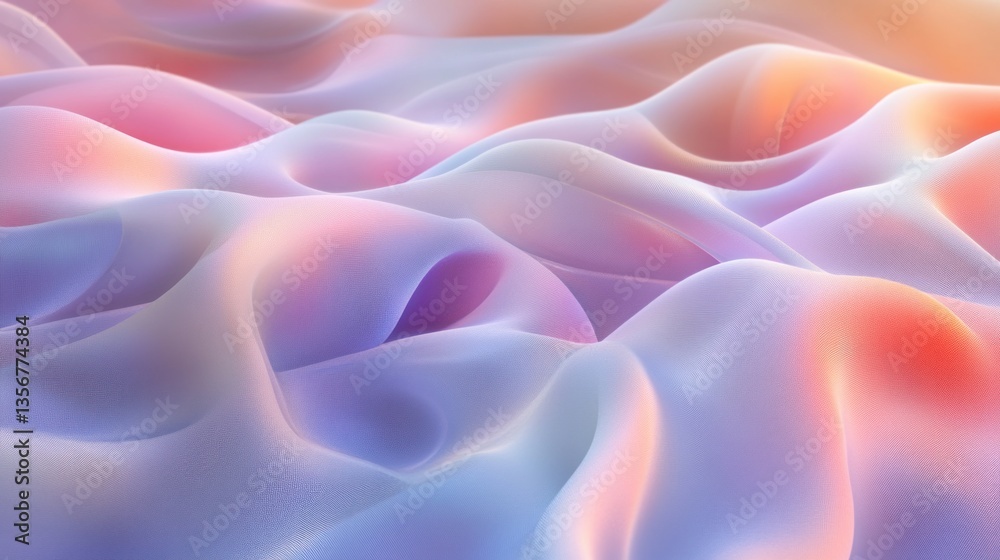 Fototapeta premium Soft Wavy Abstract Landscape in Pastel Tones Gentle Gradient Hues with Smooth Silk Texture Digital Art Wallpaper Background