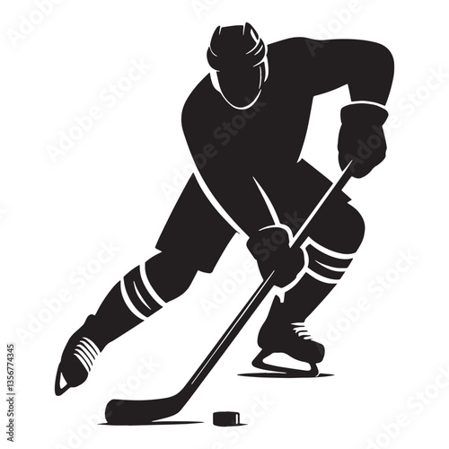 Powerful Ice Hockey Player silhouette, gliding across the rink with precision - Ice Hockey illustration - Minimalist Ice Hockey vector - Frozen battleground

