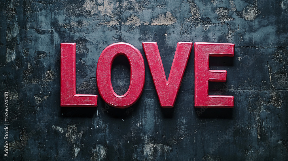 Fototapeta premium Red letters spelling LOVE on dark textured background, symbolizing romantic love, perfect for Valentine's Day or relationship themes