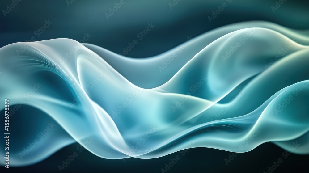 Fototapeta premium Flowing light on a soft wavy surface aquamarine and cyan hues seamless backdrop soothing calming visual