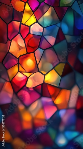Dynamic kaleidoscopic background with vibrant hues mosaic glass polygonal pattern seamless color shapes design