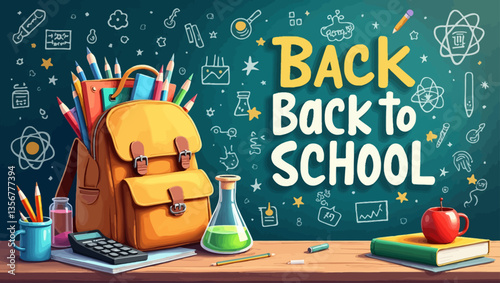 Back to School Illustration: A vibrant illustration welcomes the new academic year with a collection of essential supplies, ready for a child's journey of learning and discovery.