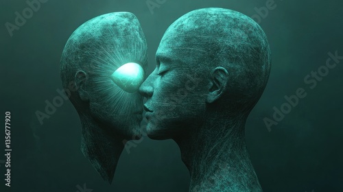 The Enigma of Connection: A Digital Sculpture of Two Entities Sharing a Luminescent Bond
