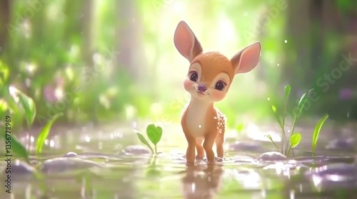 Adorable Fawn in a Magical Forest