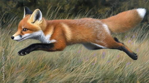 Red Fox in Flight: A Majestic Leap Through Grasslands